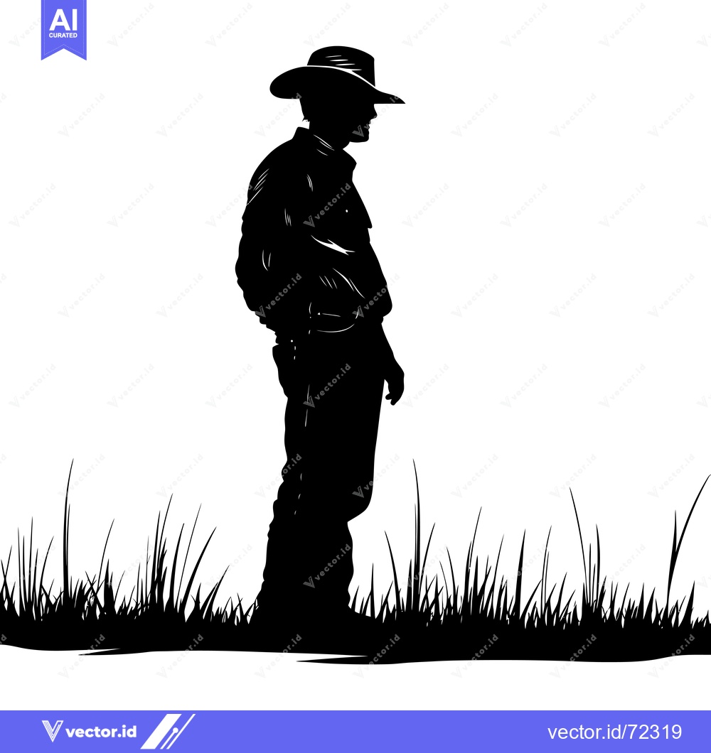 Premium Vector of Silhouette of a Cowboy Standing in Tall Grass