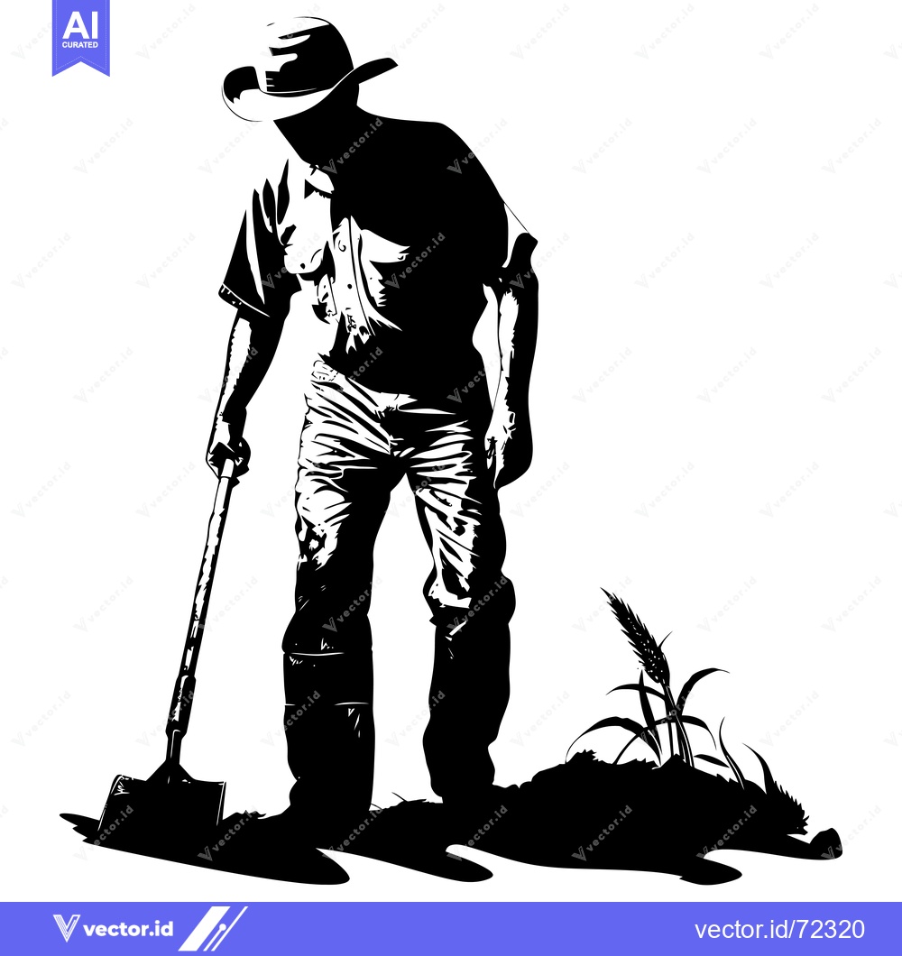 Premium Vector dari A Silhouette of a Farmer Holding a Shovel in a Field