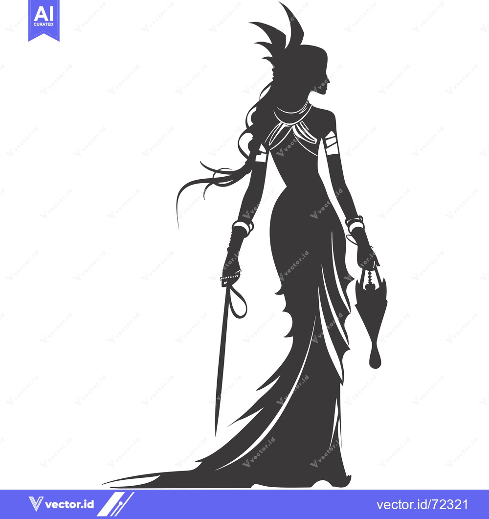 Premium Vector of Silhouette of a Woman in a Flowing Gown Holding a Skull