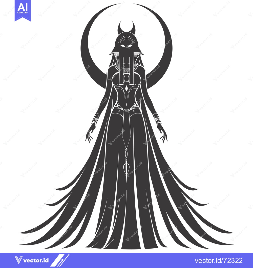Premium Vector of A Silhouette of a Mystical Woman in a Flowing Robe with Horns and a Cr