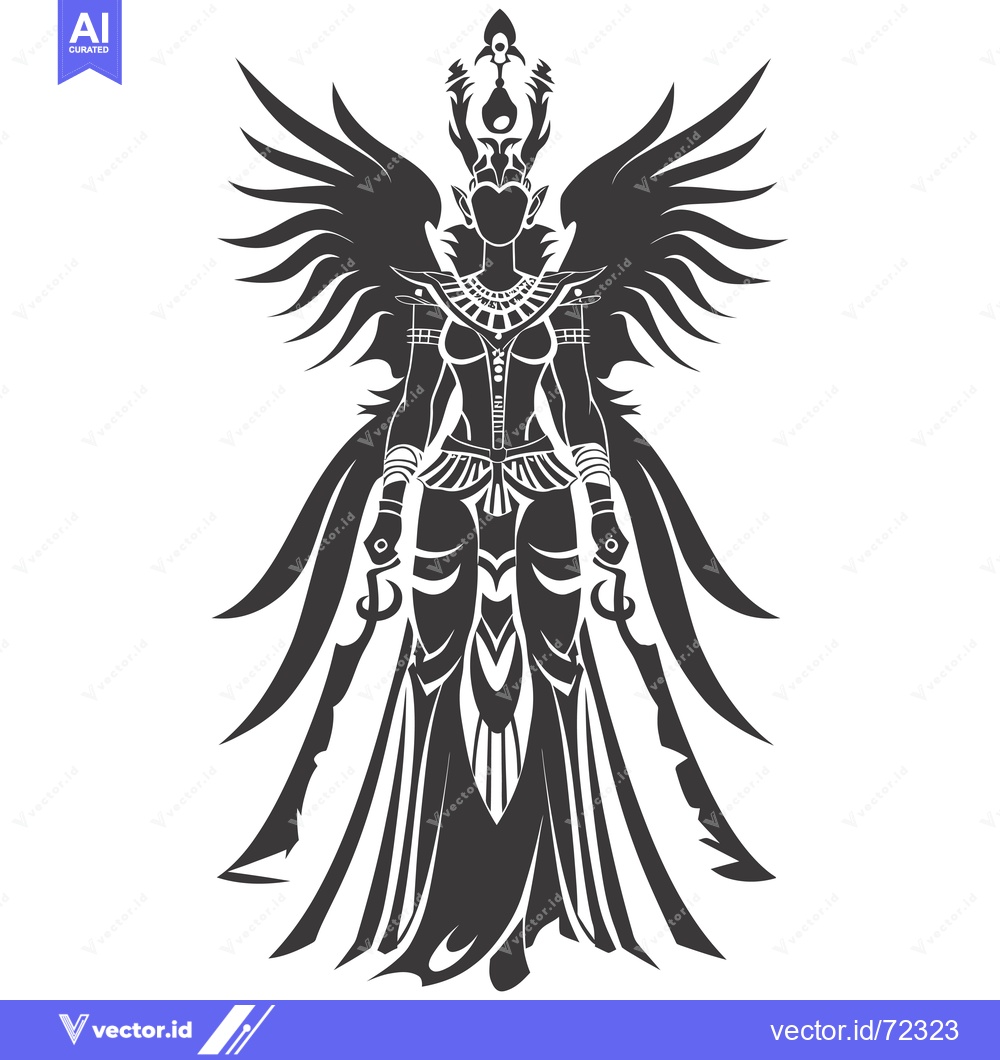 Premium Vector of Black and White Stylized Illustration of a Winged Female Figure