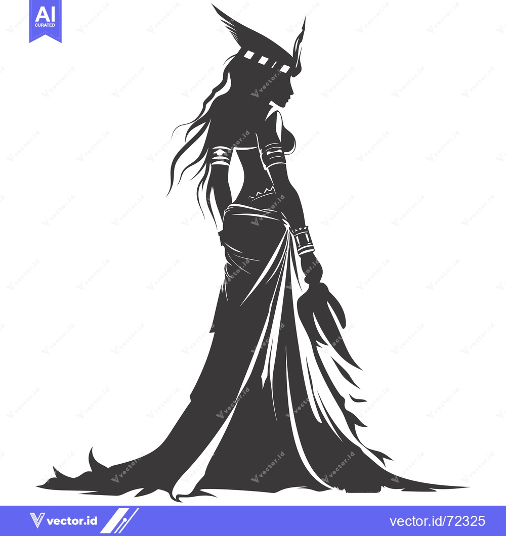 Premium Vector dari Silhouette of a Woman in a Flowing Dress and Winged Headpiece