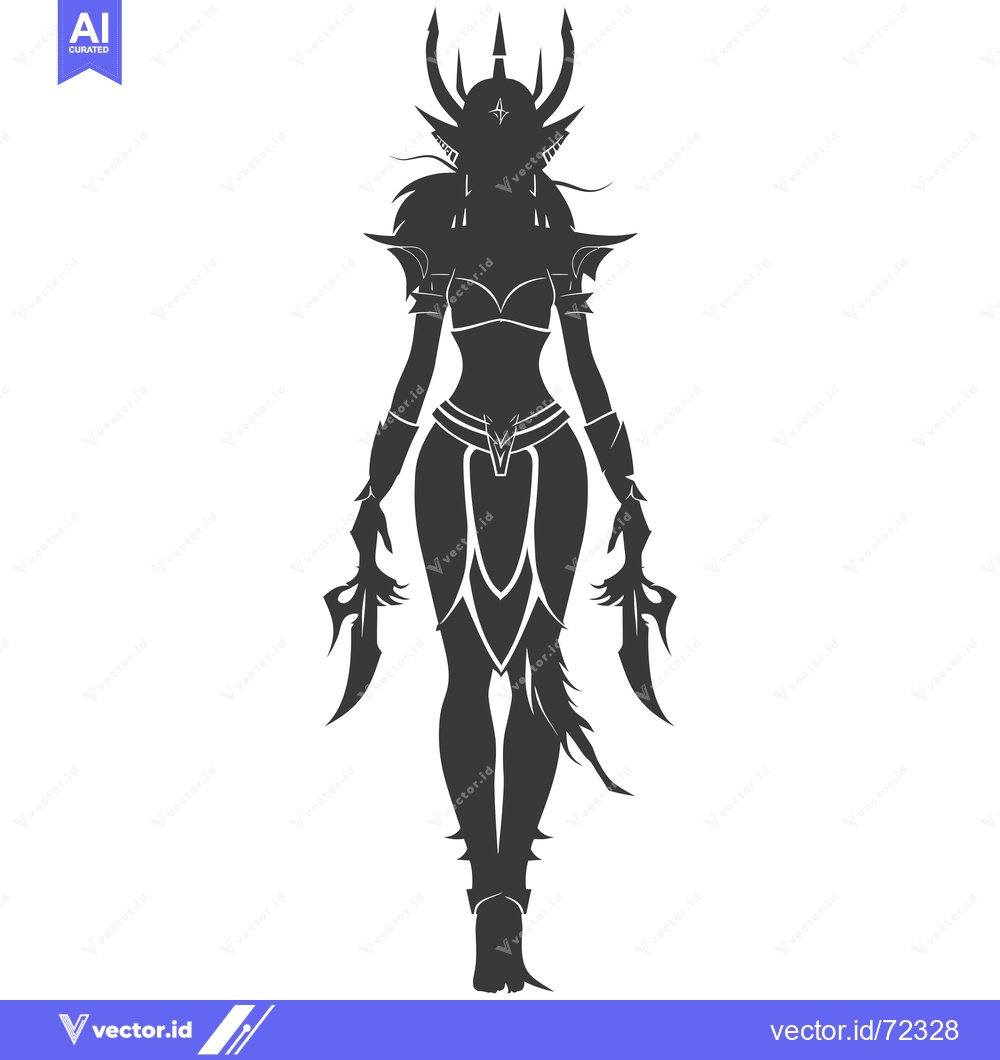 Premium Vector dari Silhouette of a Female Warrior with Horns and Daggers