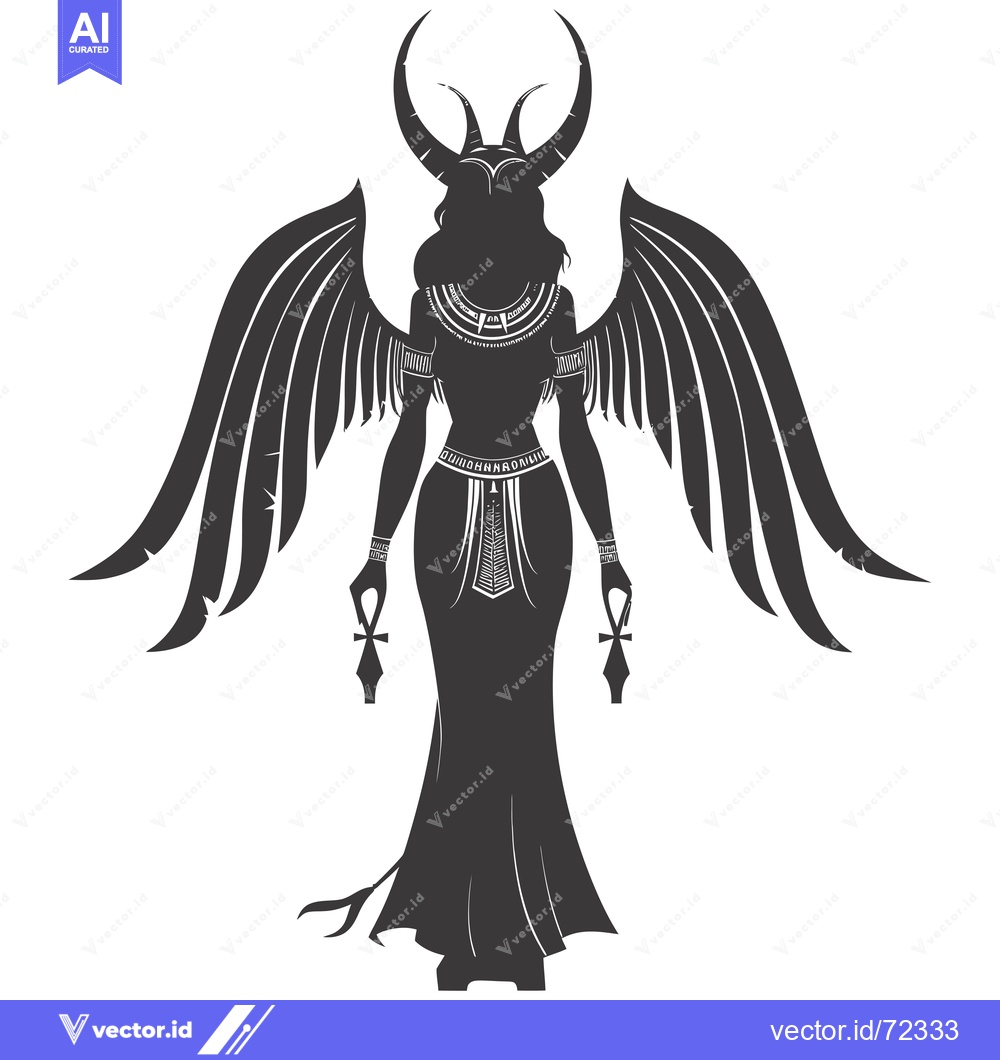 Premium Vector of Silhouette of a winged woman holding an ankh in each hand, wearing tra