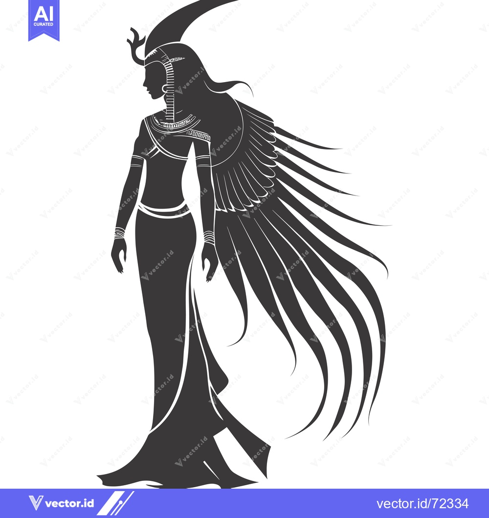 Premium Vector of Silhouette of a Winged Egyptian Goddess with Elaborate Headwear