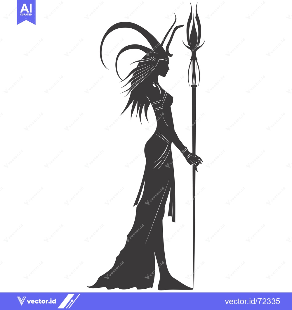 Premium Vector dari A Silhouette of a Woman with Horns and a Staff
