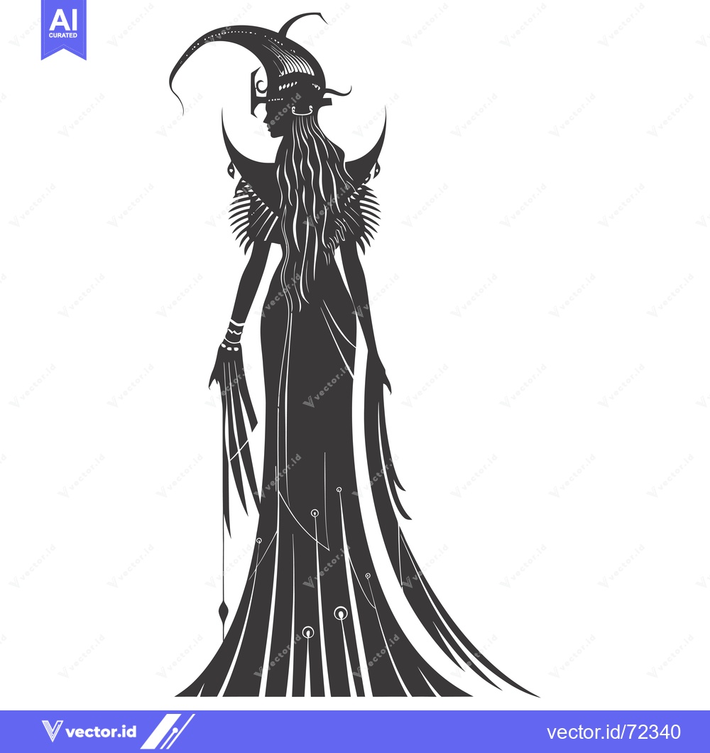 Premium Vector of Silhouette of a Woman in an Elaborate Gown and Headpiece