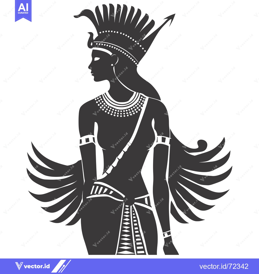 Premium Vector dari Winged Woman in Traditional Egyptian Headwear and Dress