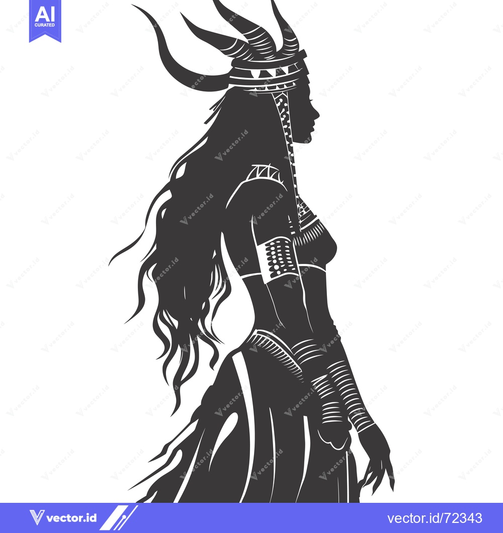 Premium Vector dari Silhouette of a Woman with Horns and Tribal Adornments