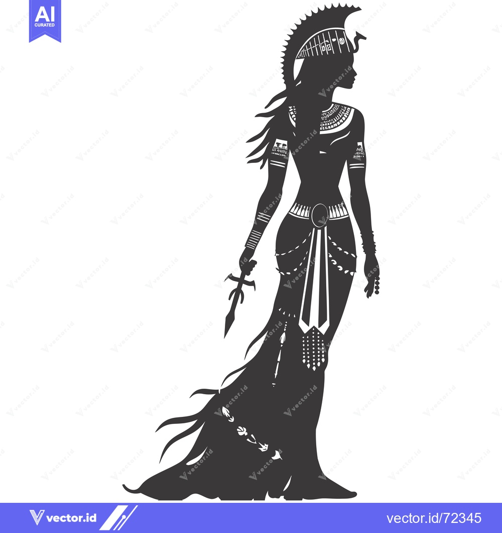 Premium Vector dari Silhouette of an Egyptian Goddess with a Serpent Head Crown and Holdin