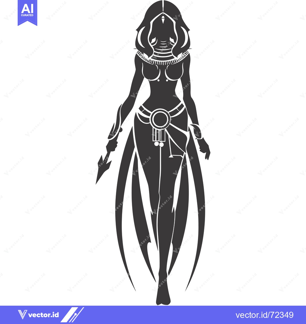 Premium Vector dari Silhouette of a Female Warrior with Weapon and Tribal Dress