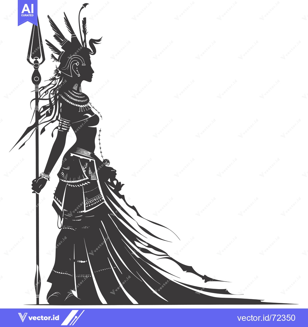 Premium Vector dari Silhouette of a Warrior Woman Holding a Spear