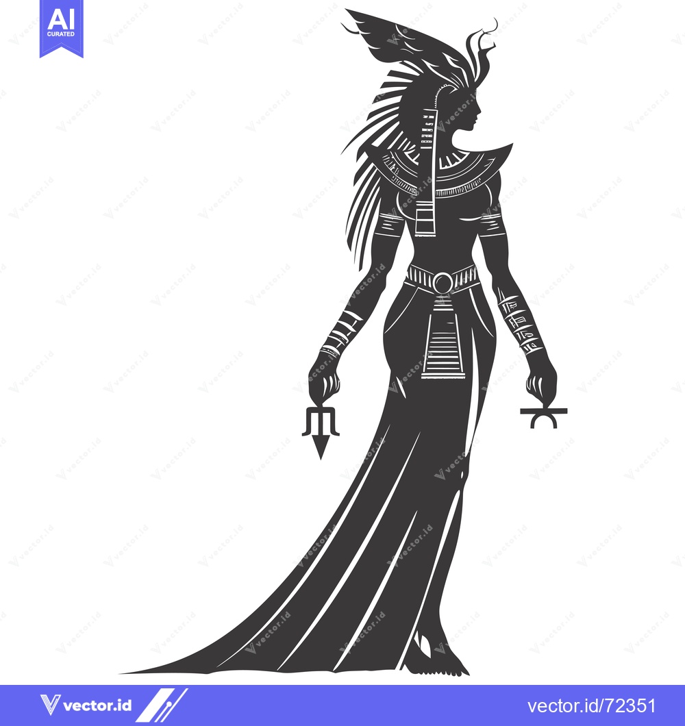 Premium Vector of Silhouette of an Egyptian Goddess Holding a Trident and Ankh