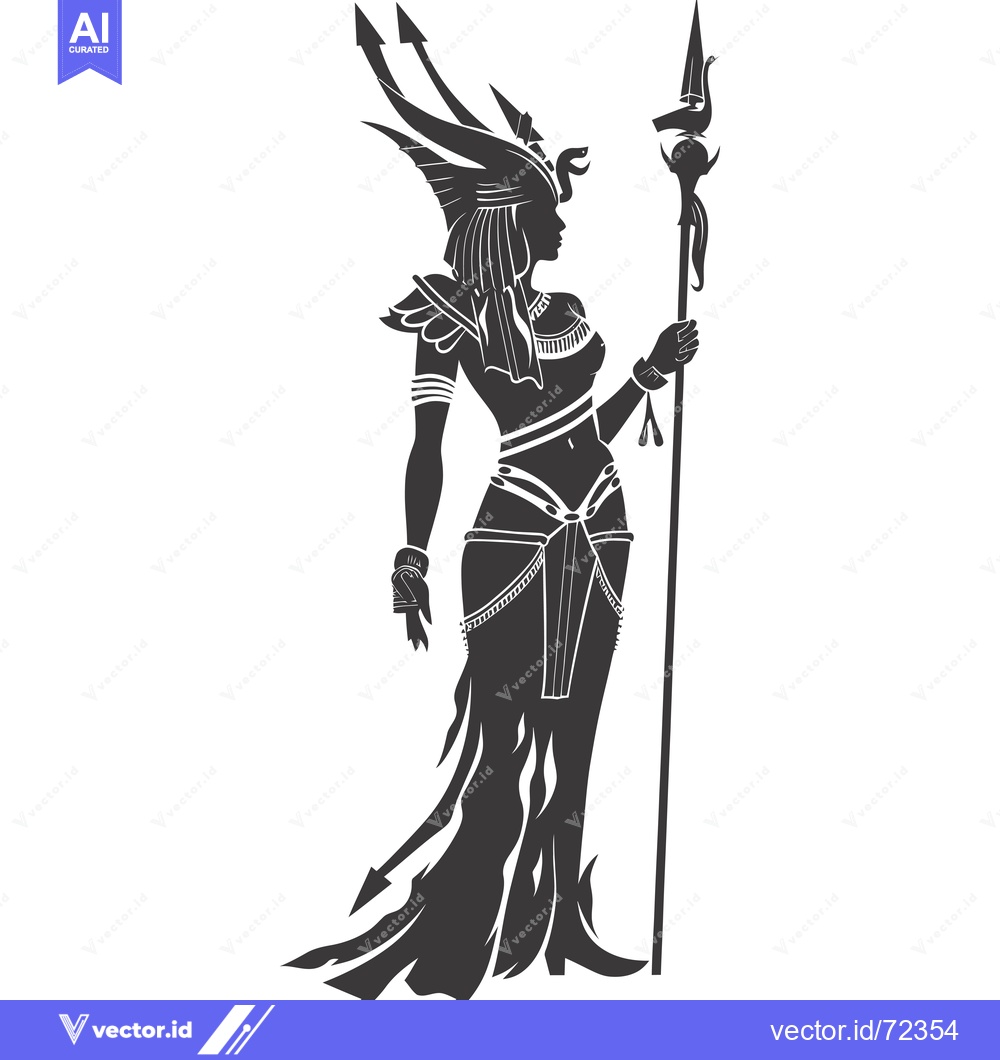 Premium Vector of Silhouette of a female figure with a spear, wearing elaborate headdres