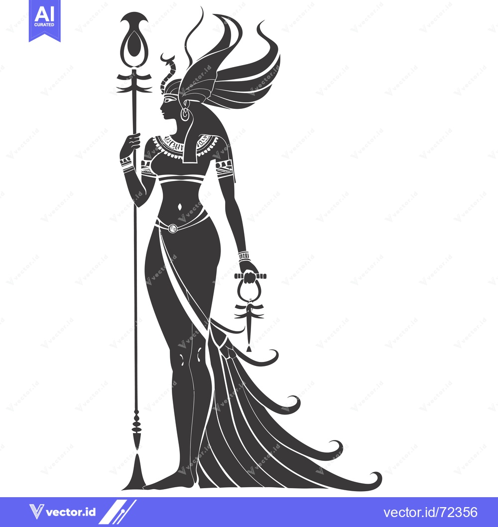 Premium Vector of Silhouette of an Egyptian Goddess with a Staff and Ankh