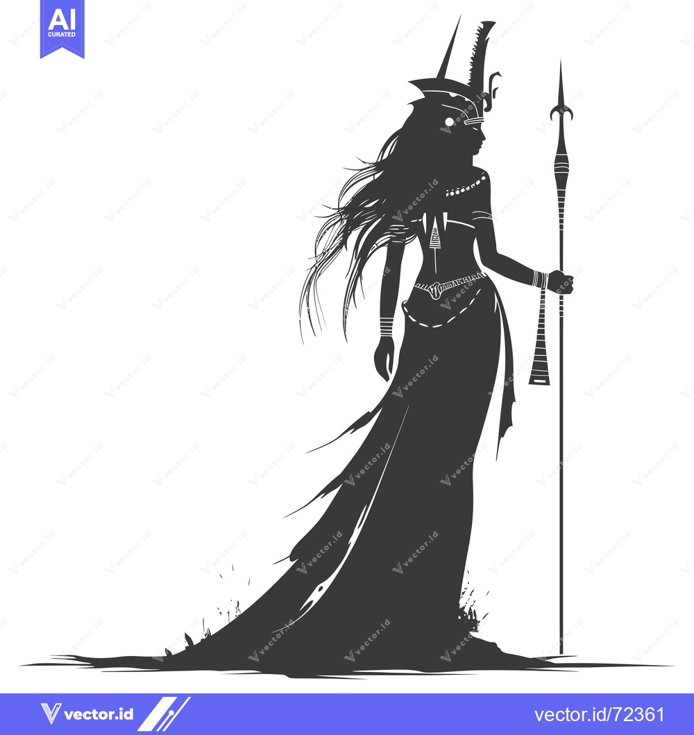 Premium Vector of Silhouette of a Woman in Traditional Attire Holding a Spear