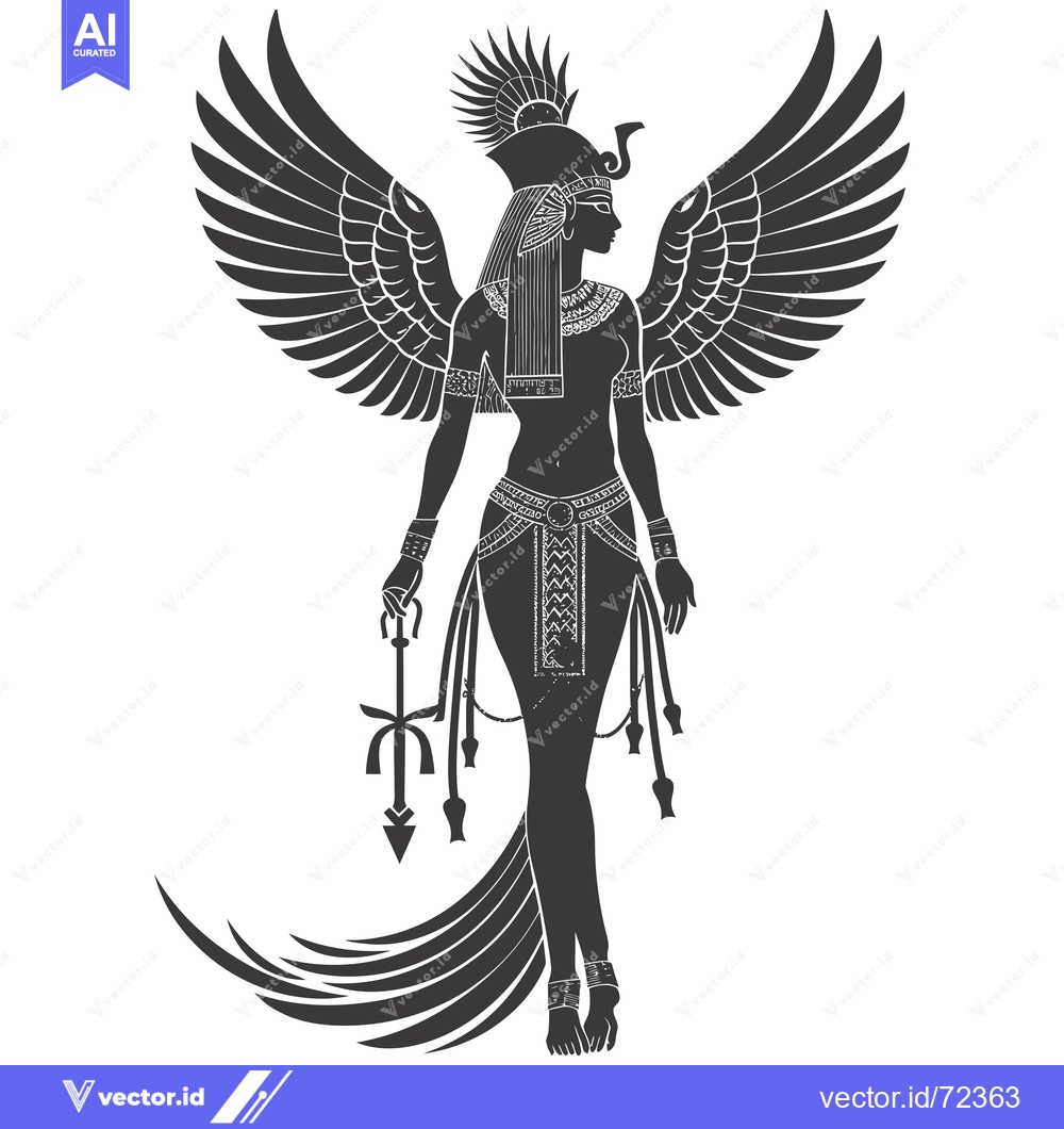 Premium Vector dari Winged Goddess Figure with a Staff and a Crown