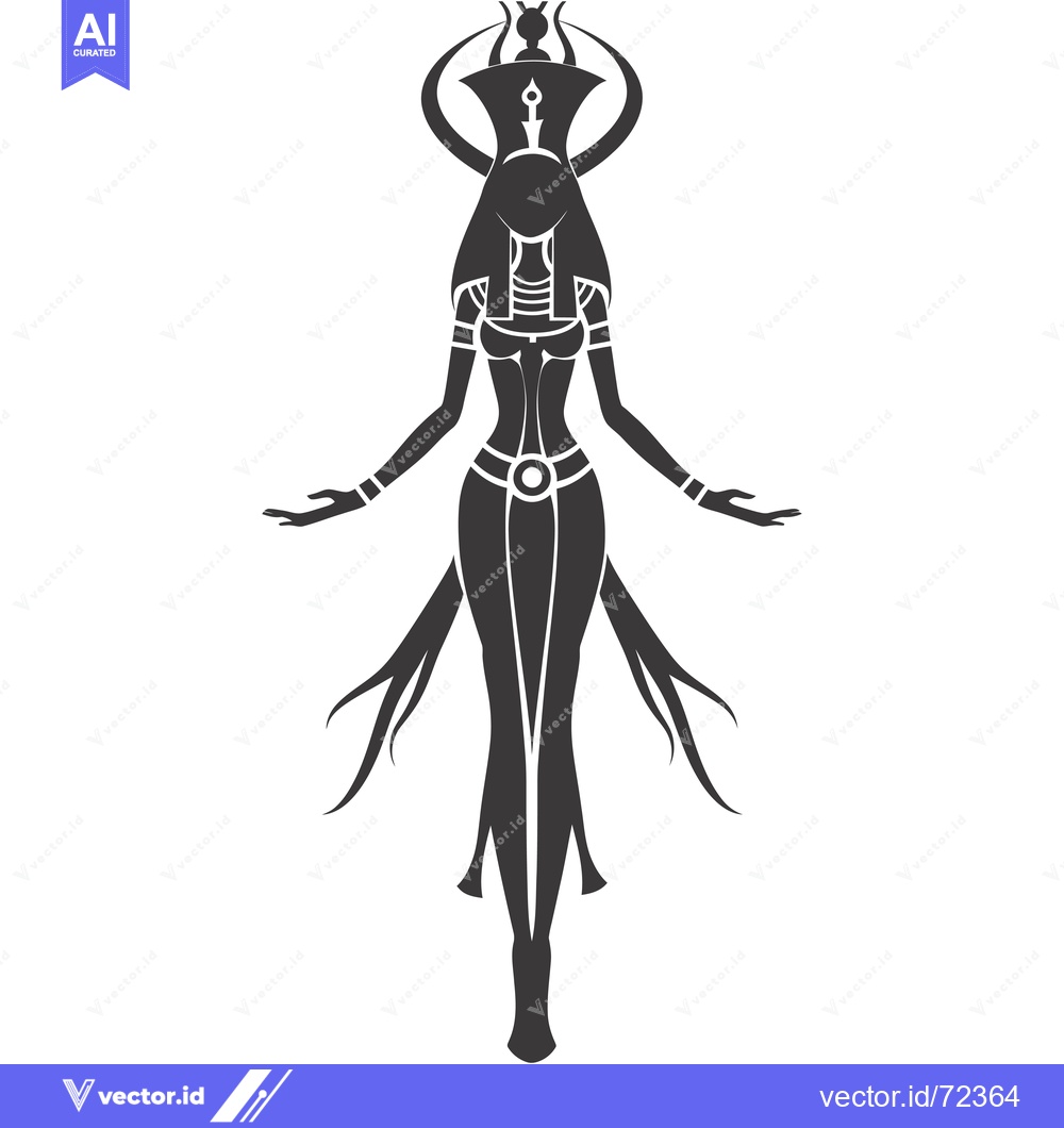 Premium Vector dari Silhouette of an Egyptian Goddess with a Crown and Arms Outstretched