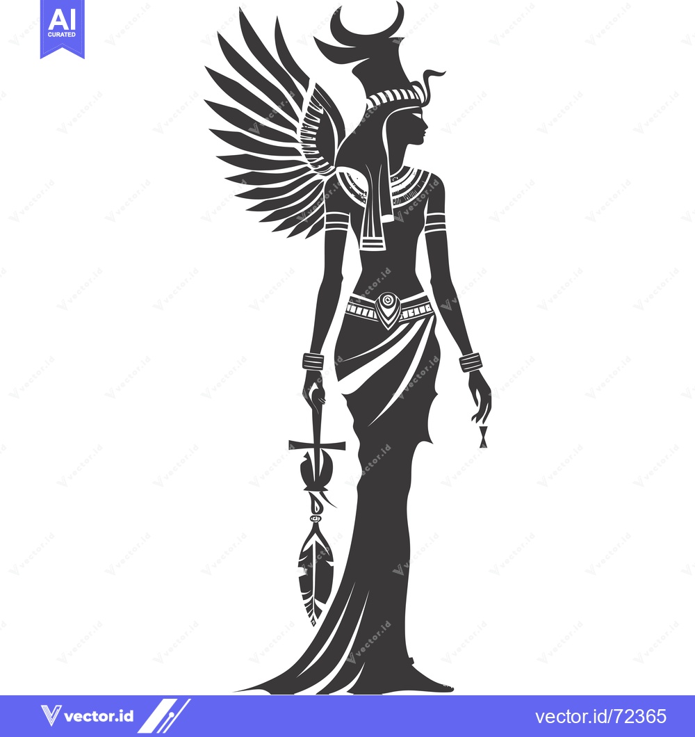Premium Vector of Silhouette of a Winged Goddess with a Feather and a Staff