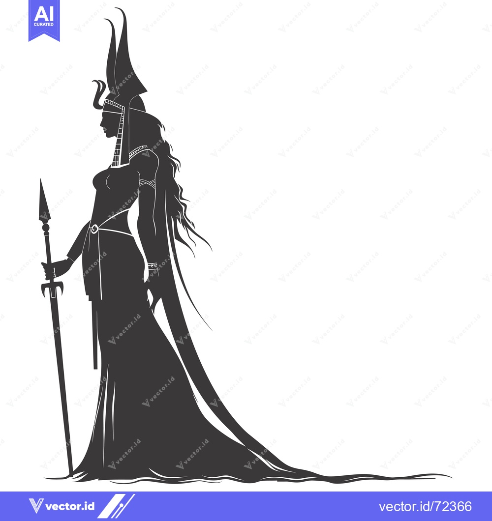 Premium Vector dari Silhouette of a Warrior Queen with a Sword and a Tall Headdress