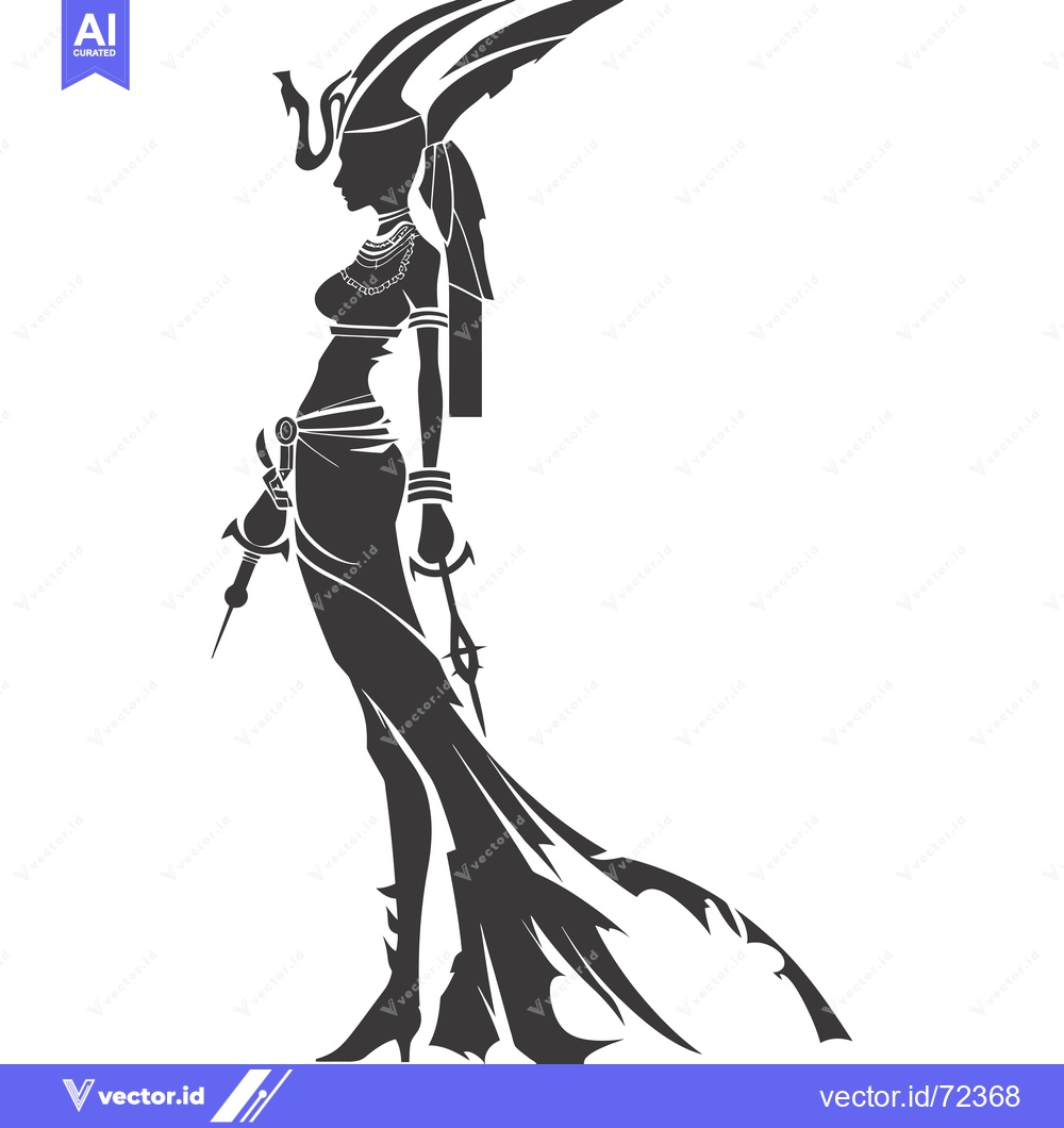 Premium Vector dari Silhouette of a Woman with Snake Hair and a Sword
