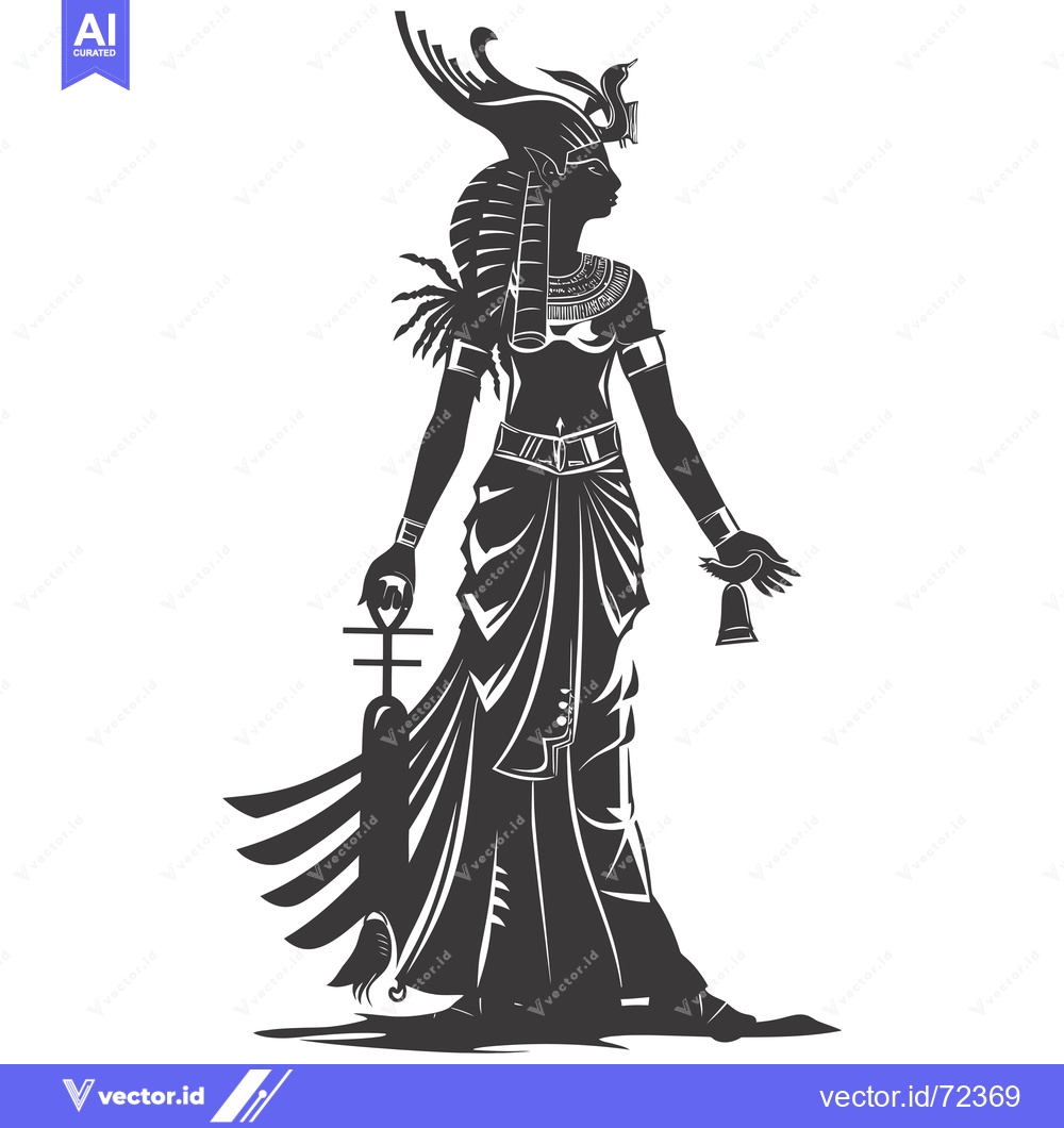 Premium Vector dari Silhouette of the Egyptian Goddess Isis with Ankh and Bird