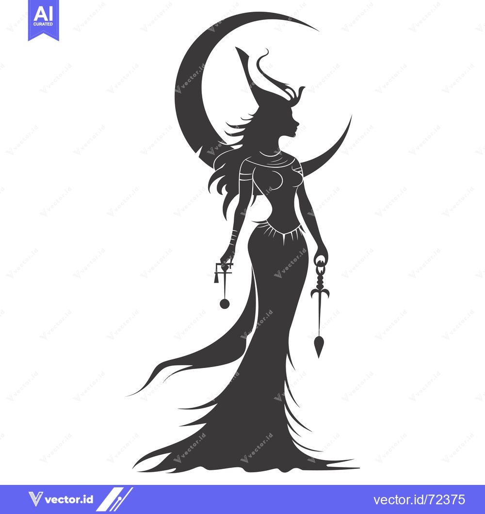 Premium Vector dari Silhouette of a Woman with a Crescent Moon and a Sword