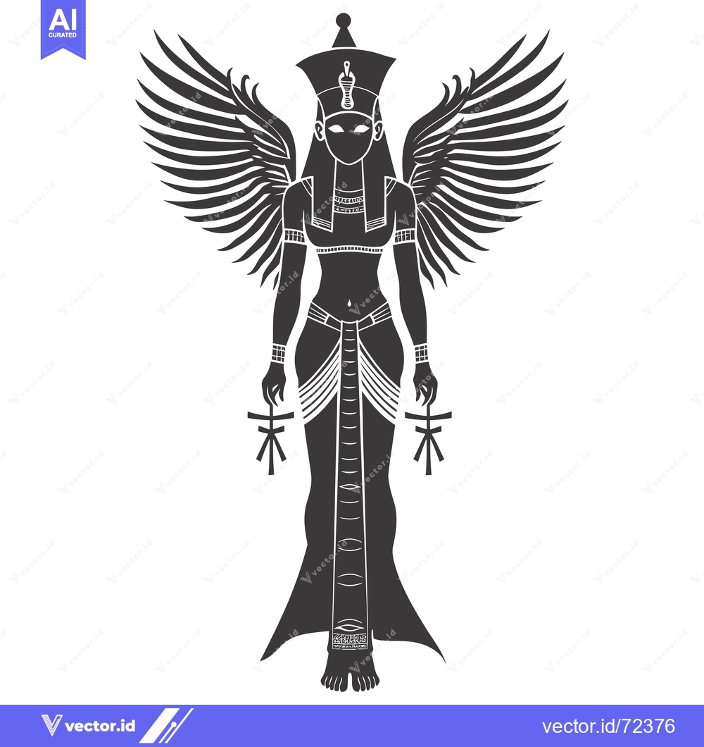 Premium Vector dari Winged Egyptian Goddess with Ankh Symbols
