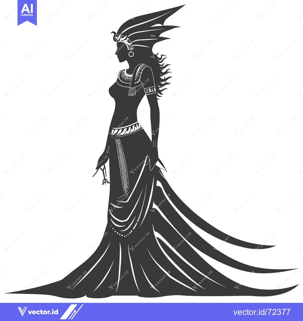 Premium Vector dari Silhouette of a Woman in a Flowing Dress and Elaborate Headpiece