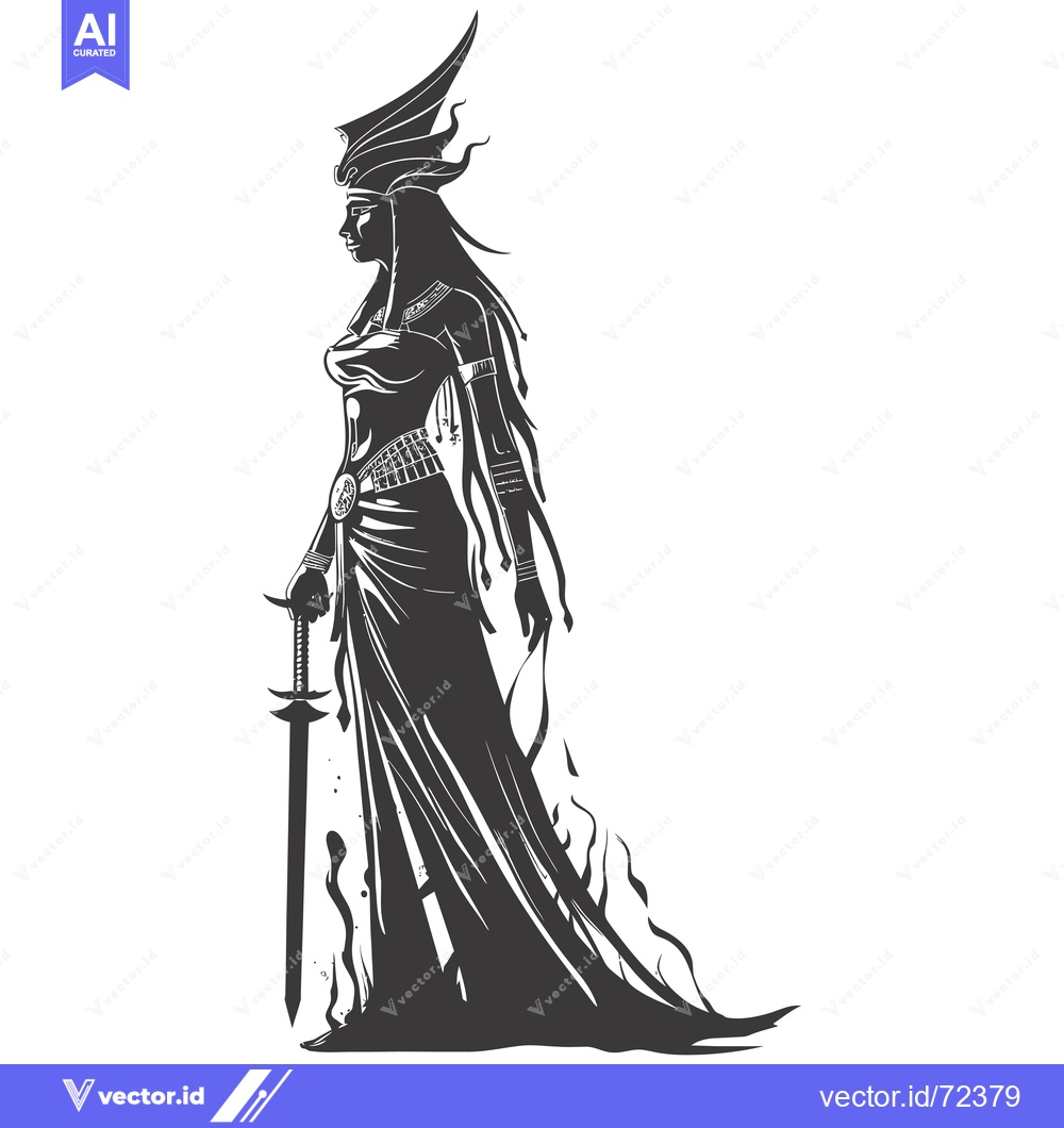Premium Vector of Silhouetted Woman with Sword and Ornate Headwear
