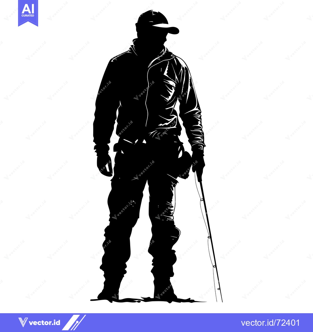 Premium Vector of Silhouette of a Fisherman Holding a Fishing Rod
