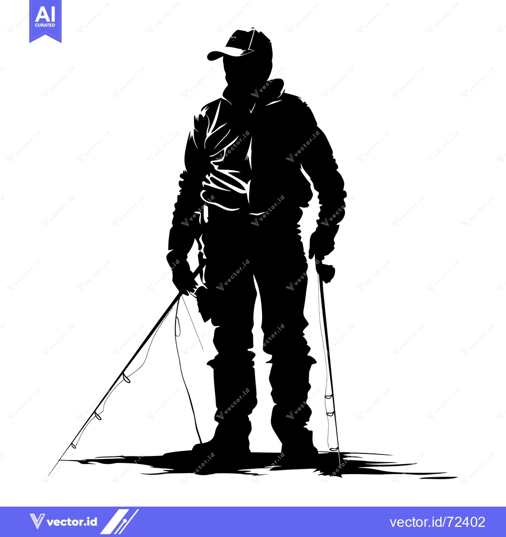 Premium Vector of Silhouette of a Fisherman Holding a Fishing Rod
