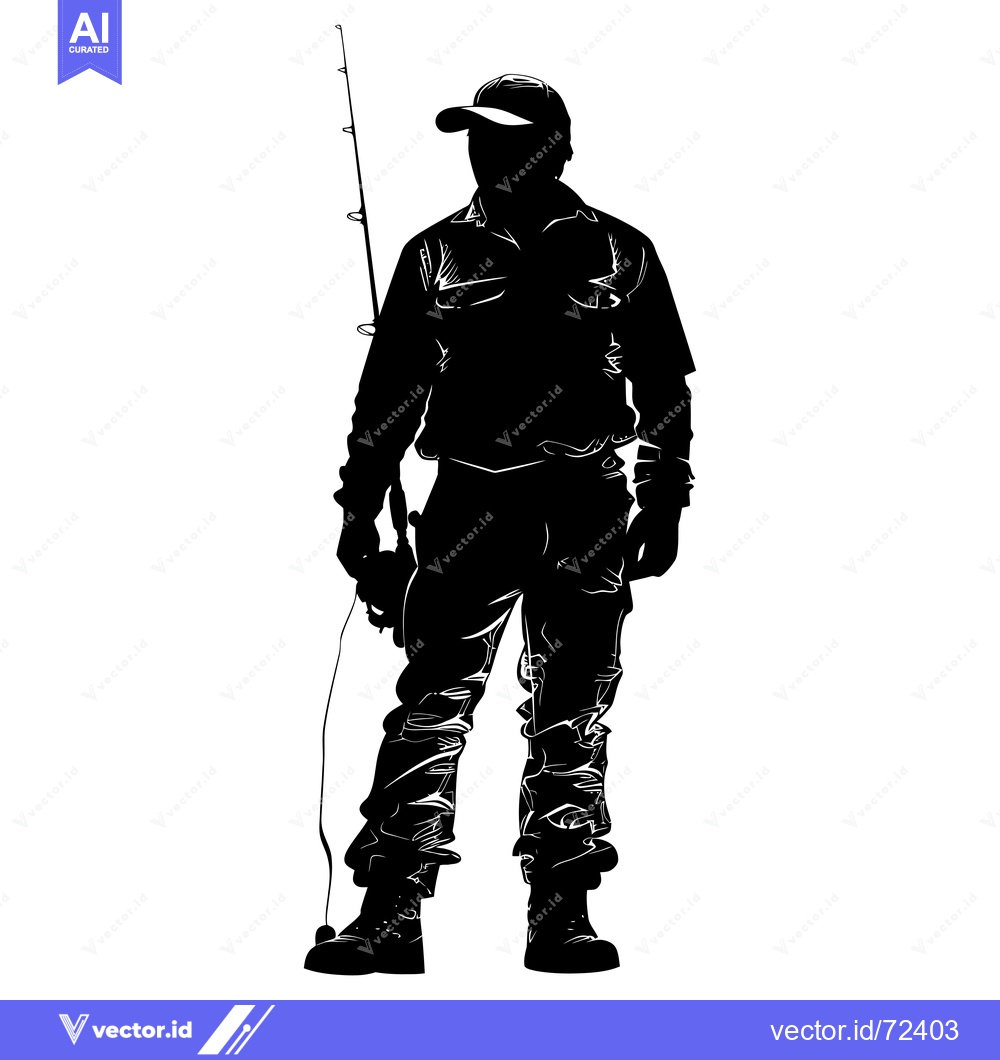 Premium Vector of Silhouette of a Fisherman Holding a Fishing Rod