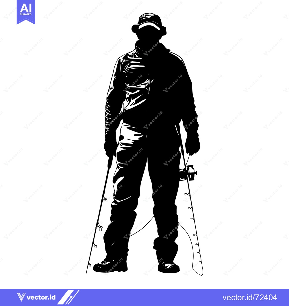 Premium Vector of Silhouette of a Fisherman Holding Two Fishing Rods