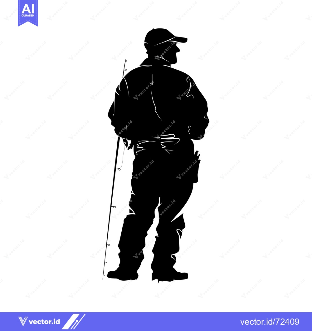 Premium Vector of Silhouette of a Fisherman Holding a Fishing Rod