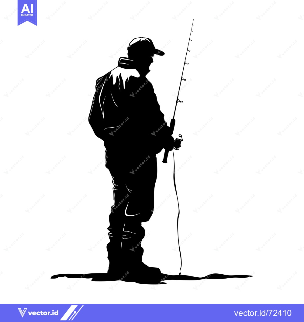 Premium Vector dari Silhouette of a Fisherman Holding a Fishing Rod