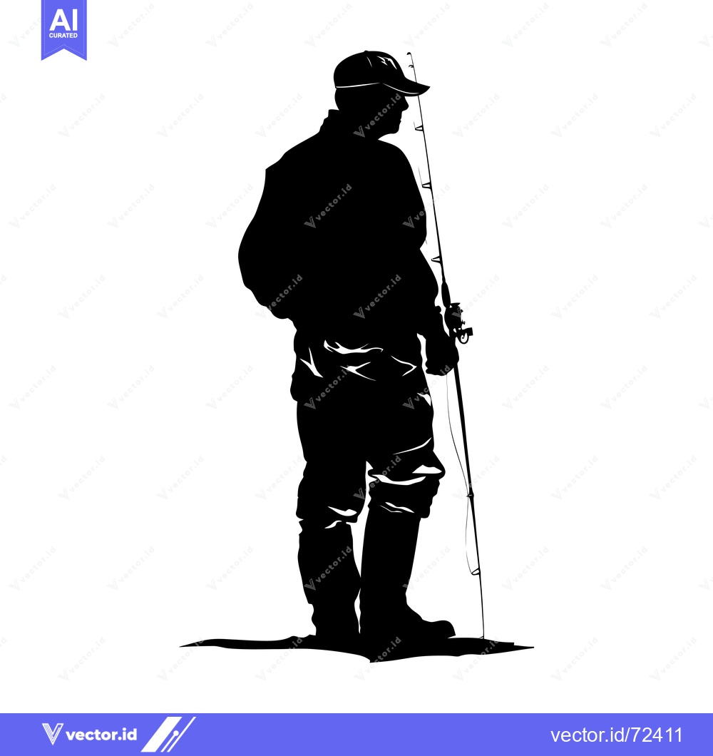 Premium Vector of Silhouette of a Man Fishing with a Rod and Reel