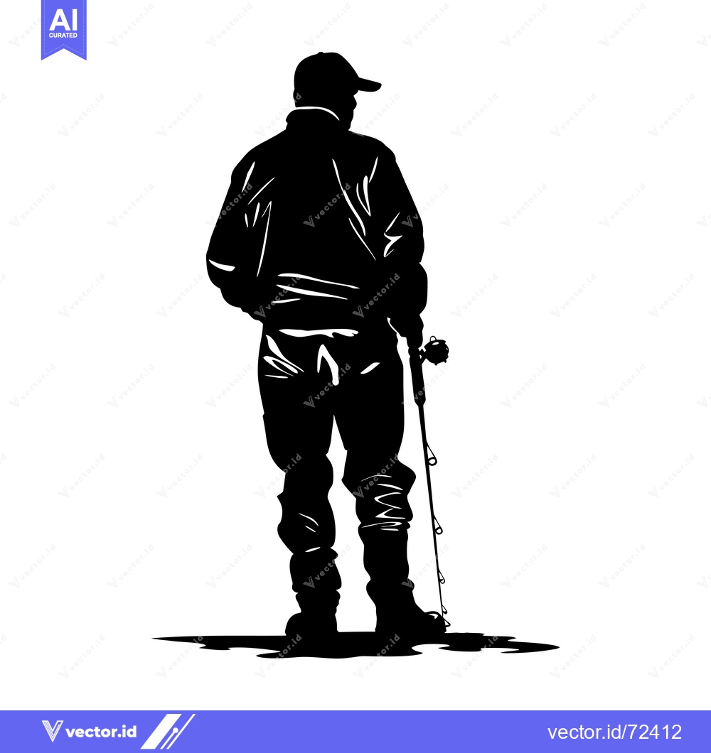 Premium Vector dari Silhouette of a Fisherman Holding a Rod