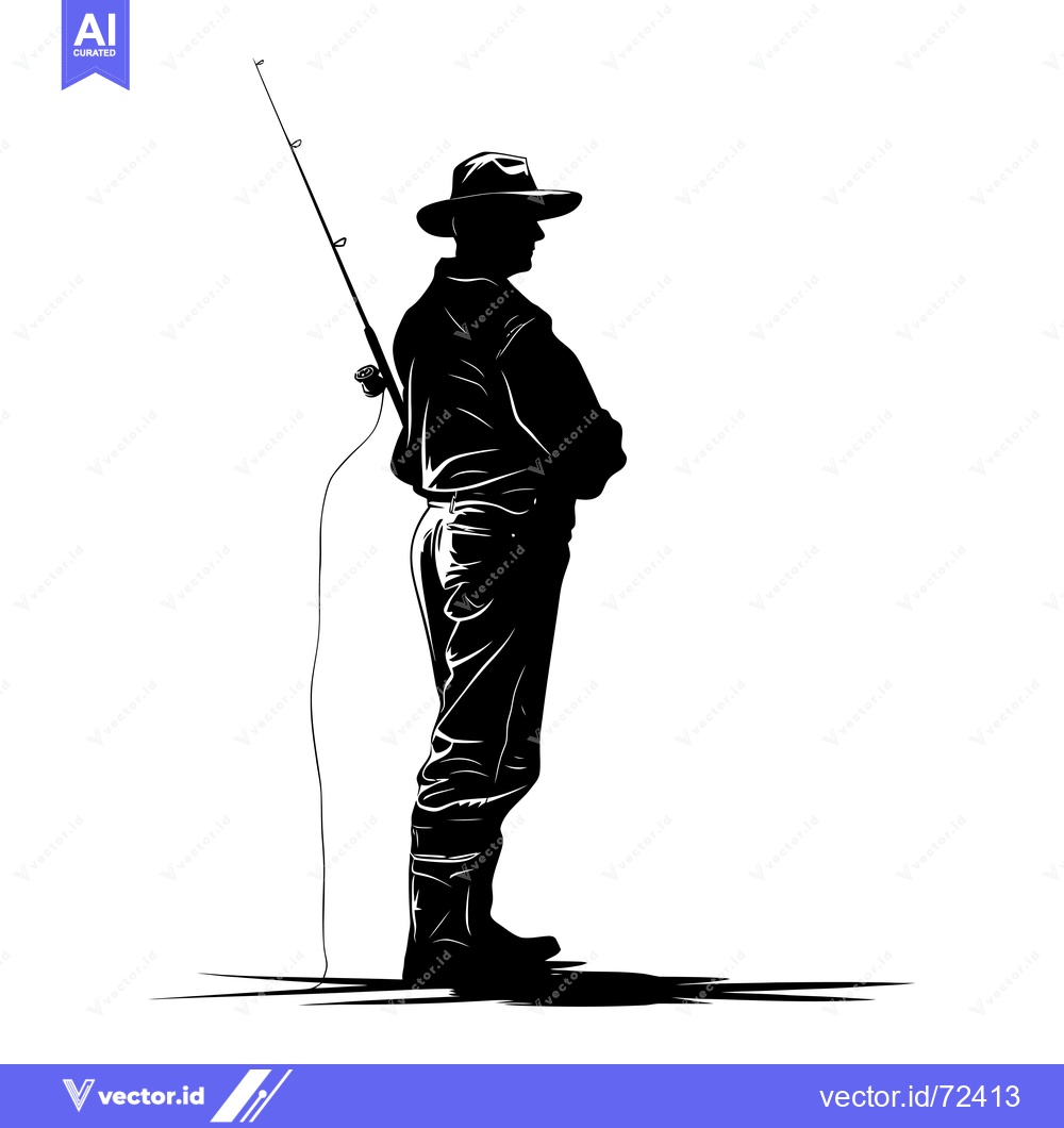 Premium Vector of Silhouette of a Fisherman with a Rod and Reel