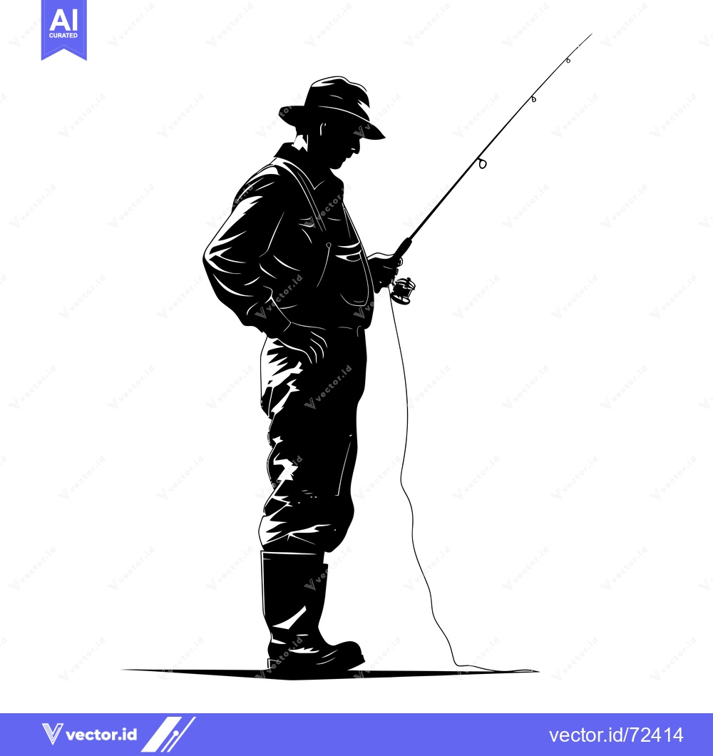Premium Vector of Silhouette of a Fisherman Holding a Fishing Rod