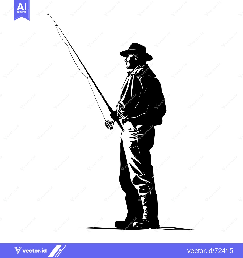 Premium Vector of Silhouette of a Fisherman Holding a Fishing Rod