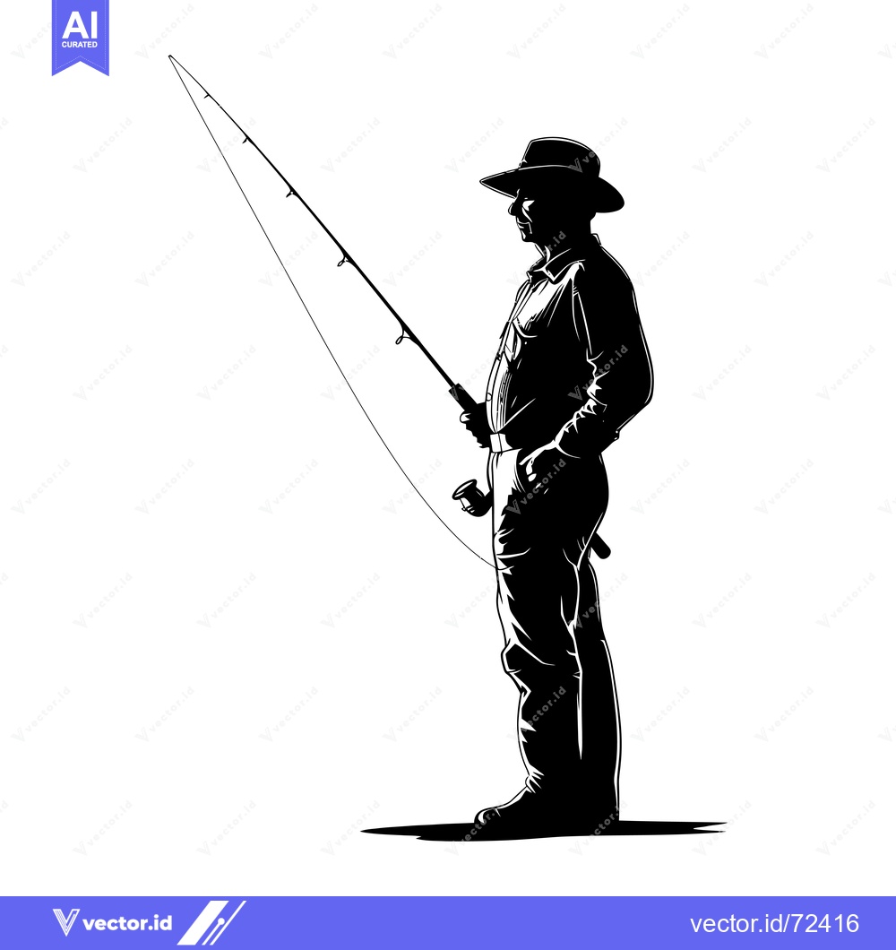 Premium Vector of Silhouette of a Fisherman Holding a Rod