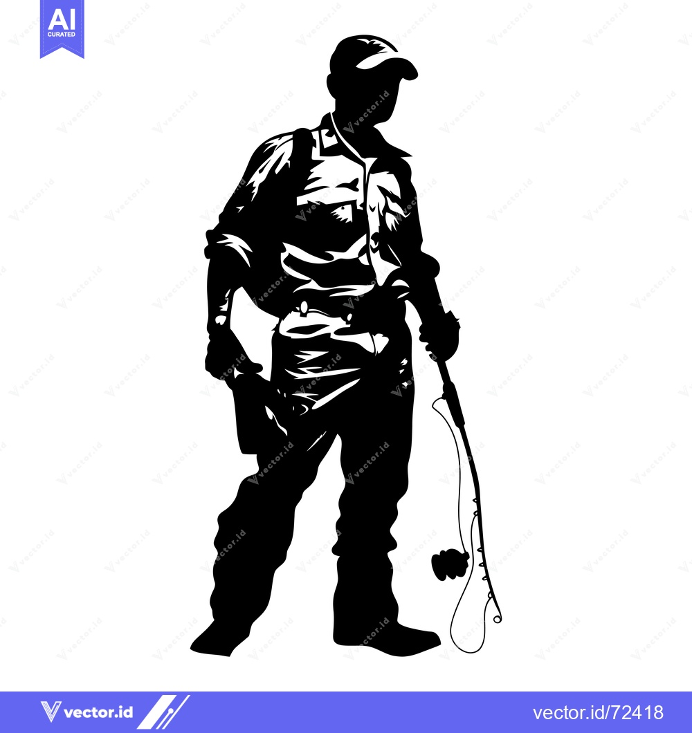 Premium Vector dari Silhouette of a Fisherman Holding a Fishing Rod