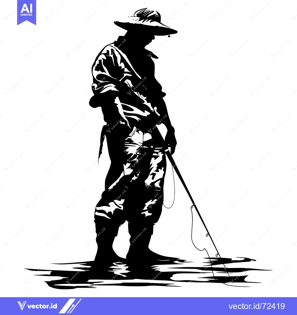Premium Vector dari Silhouette of a Fisherman Holding a Rod by the Water
