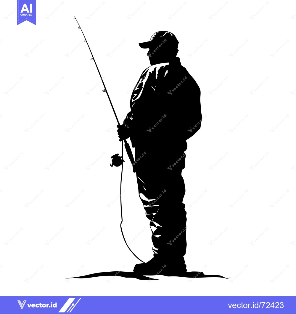Premium Vector of Silhouette of a Fisherman Holding a Fishing Rod