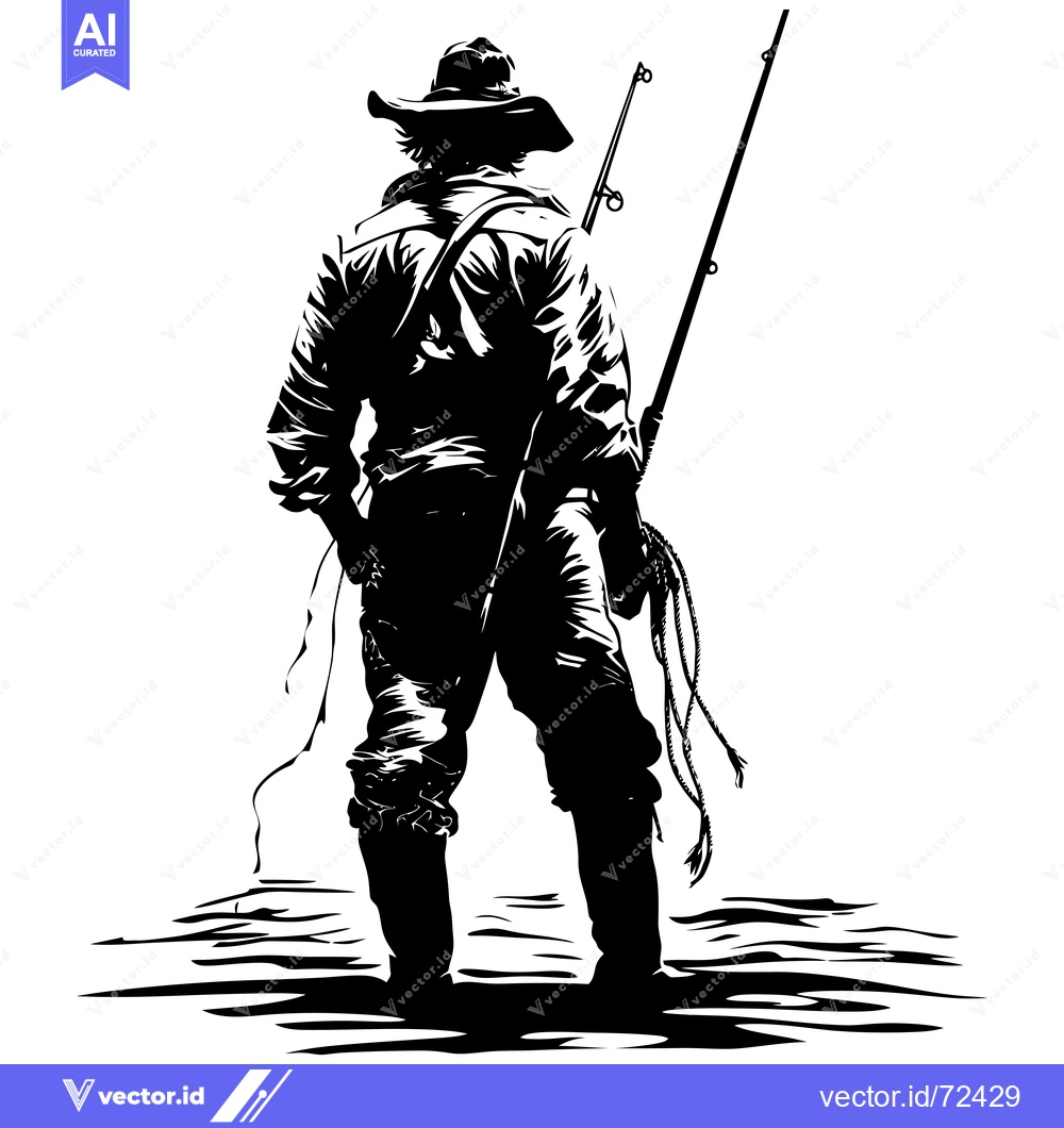 Premium Vector dari Silhouette of a Fisherman with a Fishing Rod