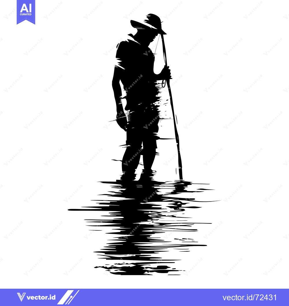 Premium Vector of Silhouette of a Person Holding a Staff Standing in Water