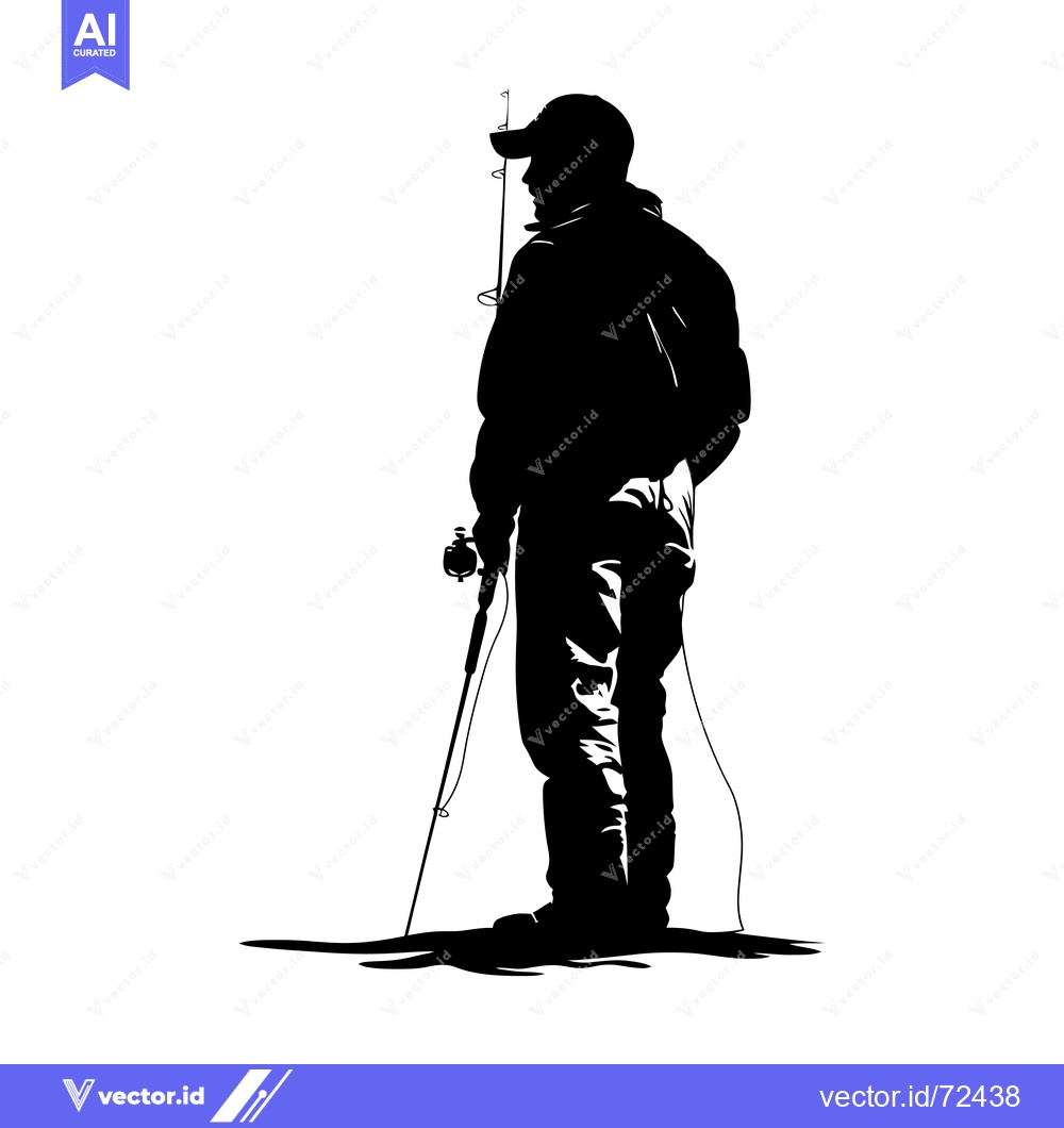 Premium Vector of Silhouette of a Fisherman Holding a Fishing Rod