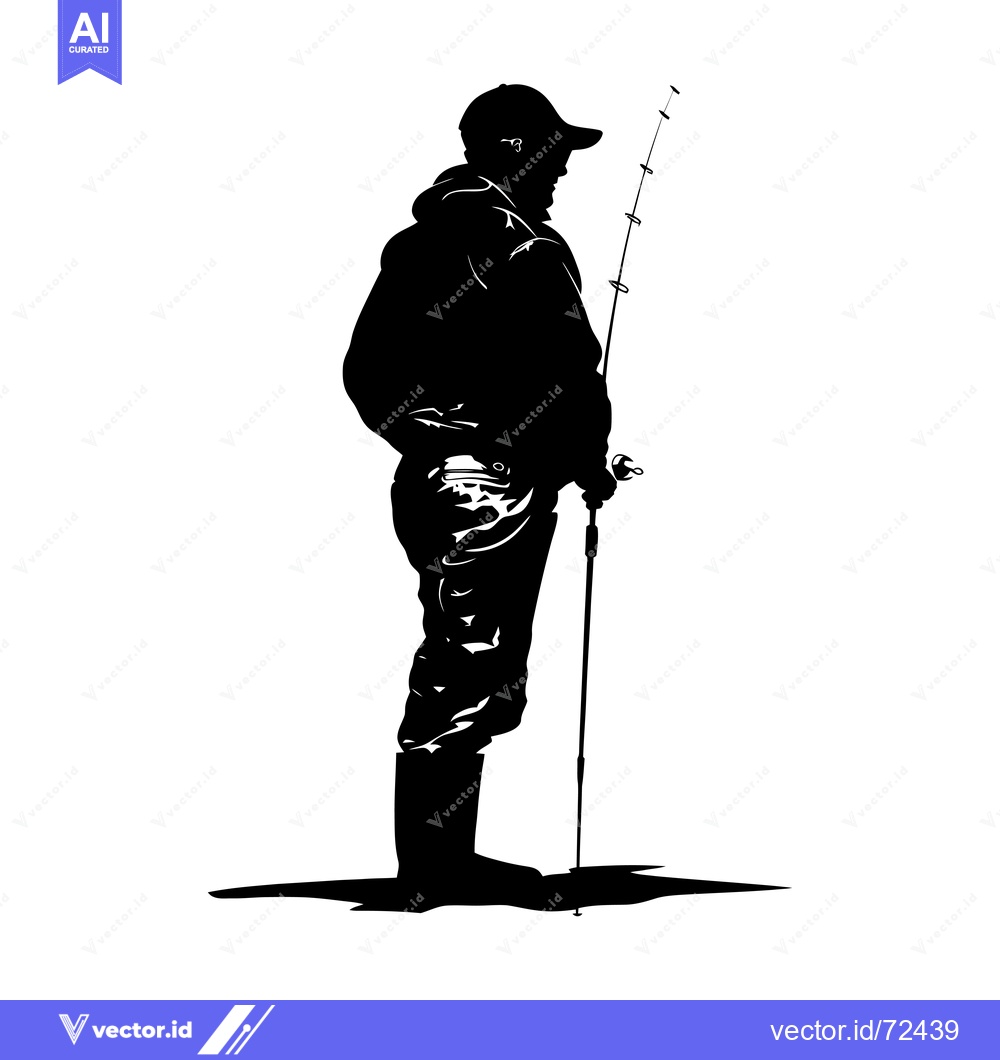 Premium Vector dari Silhouette of a Fisherman Holding a Fishing Rod