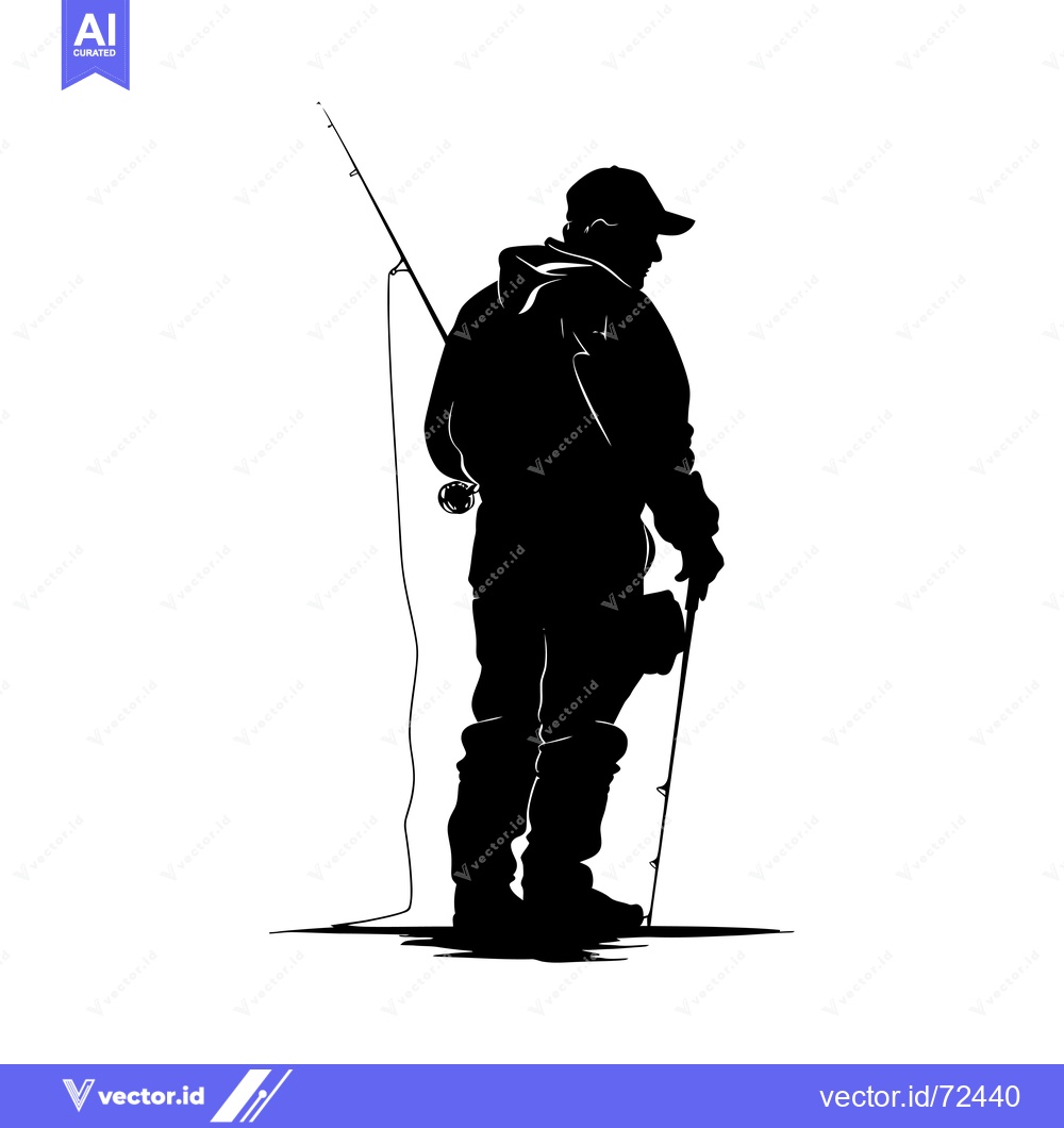 Premium Vector dari Silhouette of a Fisherman Holding a Fishing Rod